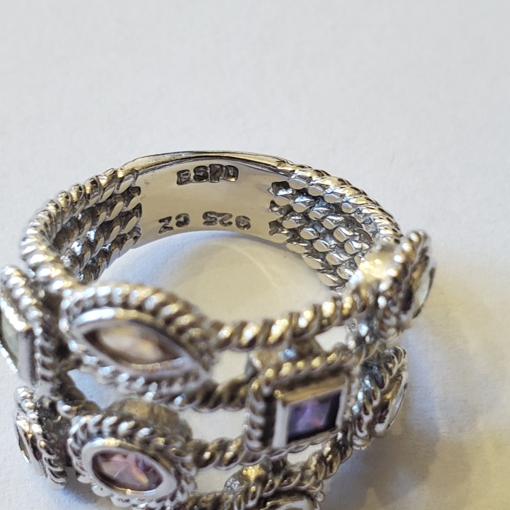 Joseph Esposito "ESPO" Multi-Stone Silver Ring, Sz 5.5 - Picture 5 of 9
